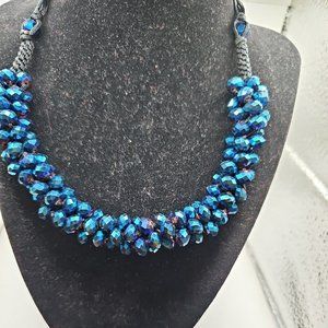 Vintage Necklace Shambhala Blue  Glass  Bead
